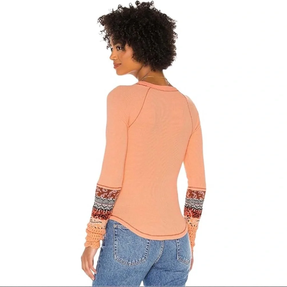 Free People In the Mix Cuff Thermal Top Womens Size S